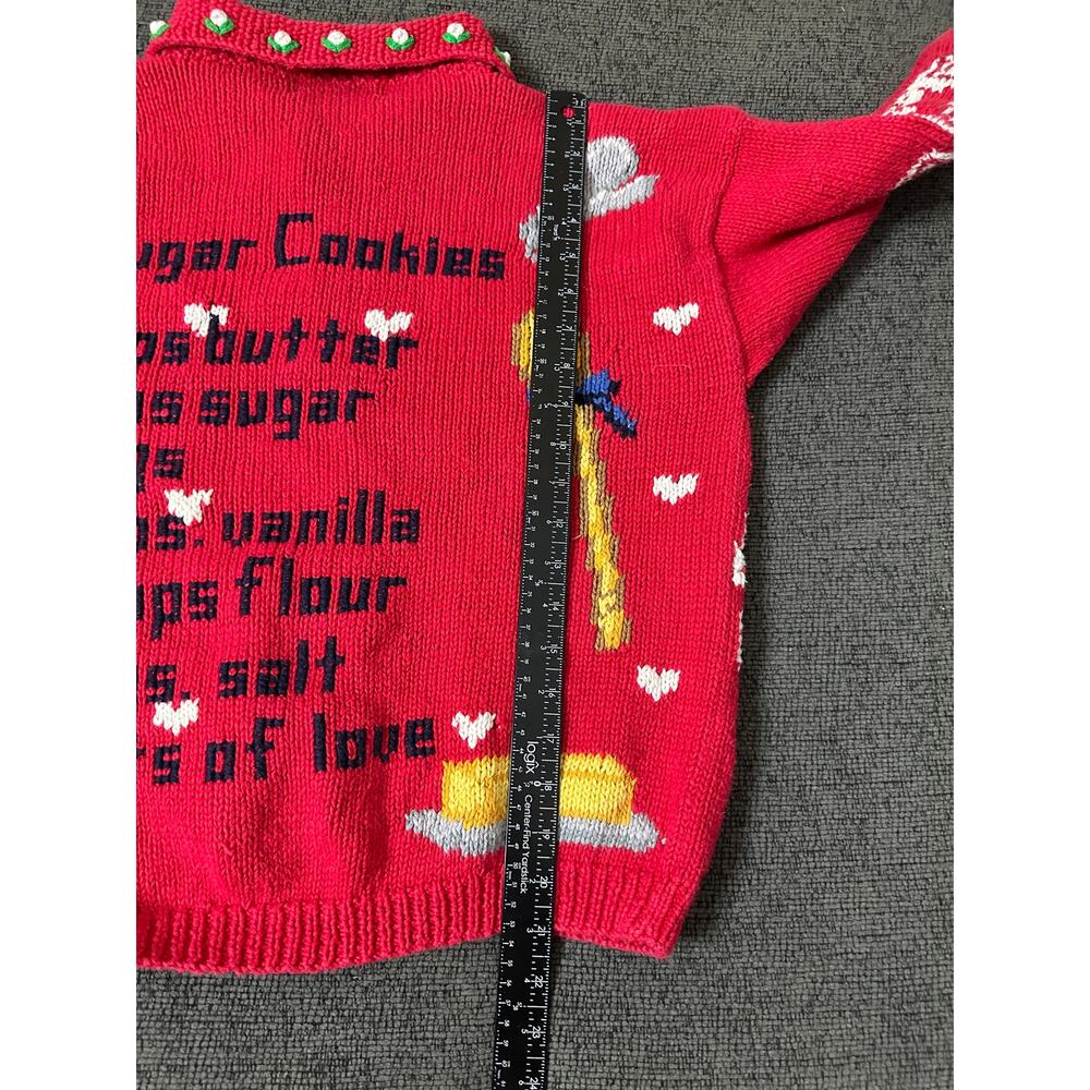 Rare Vintage Eagle's Eye Sugar Cookies Recipe Cardigan Sweater L Hand Knit - Picture 4 of 15